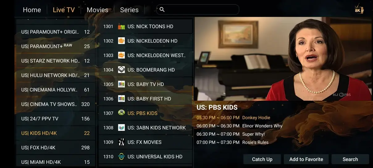 Voorbeeldscherm van Pandora IPTV app 1