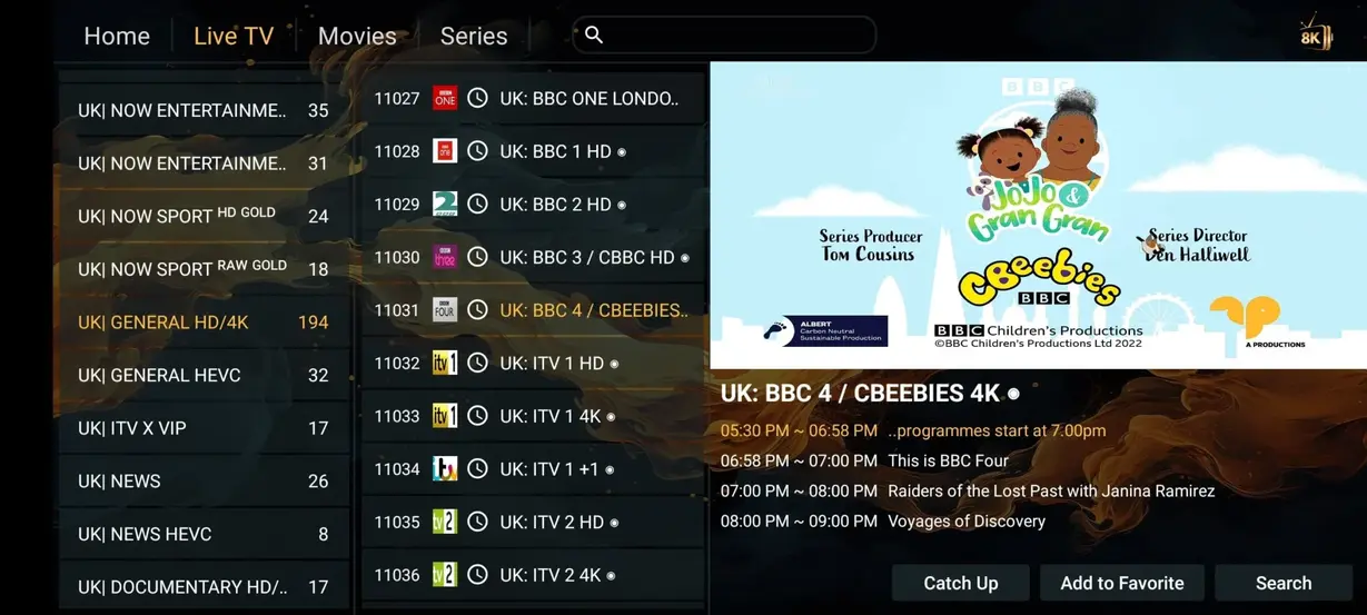 Voorbeeldscherm van Pandora IPTV app 7