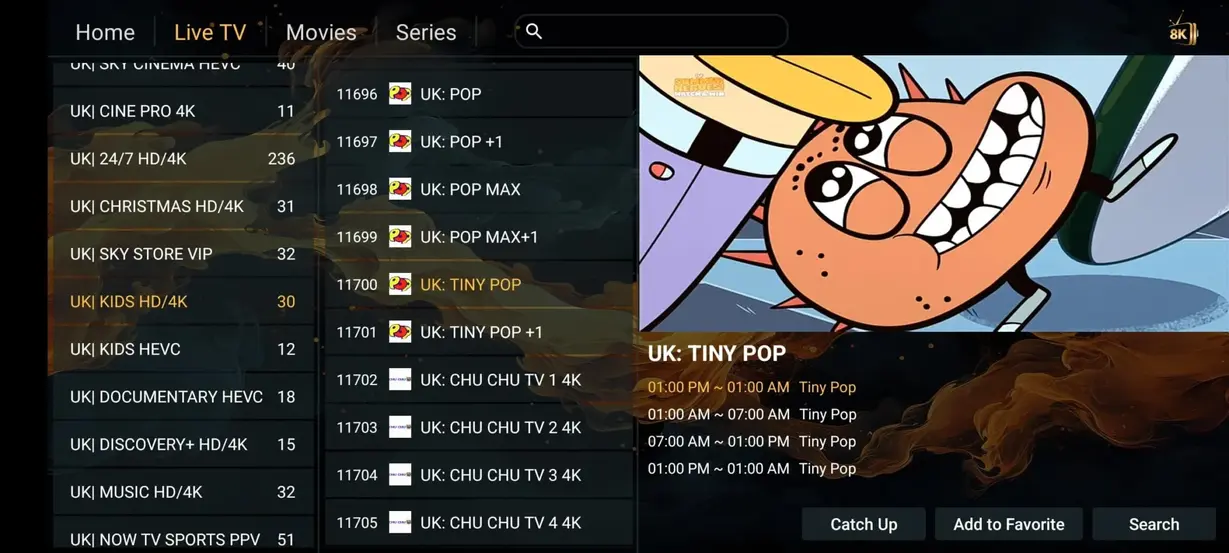Voorbeeldscherm van Pandora IPTV app 9