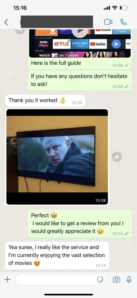 WhatsApp ervaring met Pandora IPTV support 1